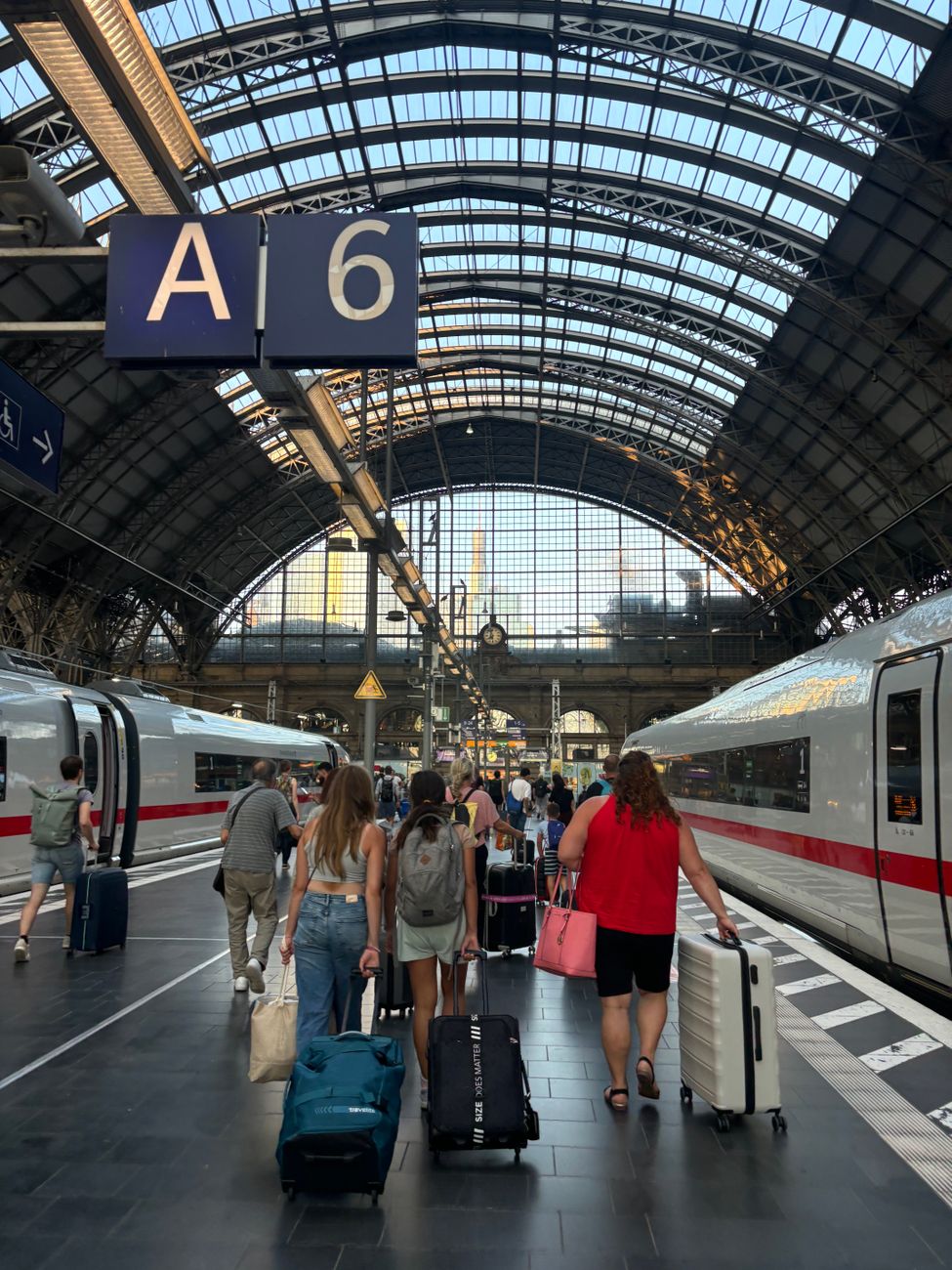 travelers at frankfurt central station