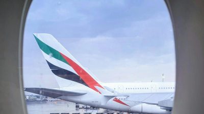 airplane view of airliner parked at dubai airport