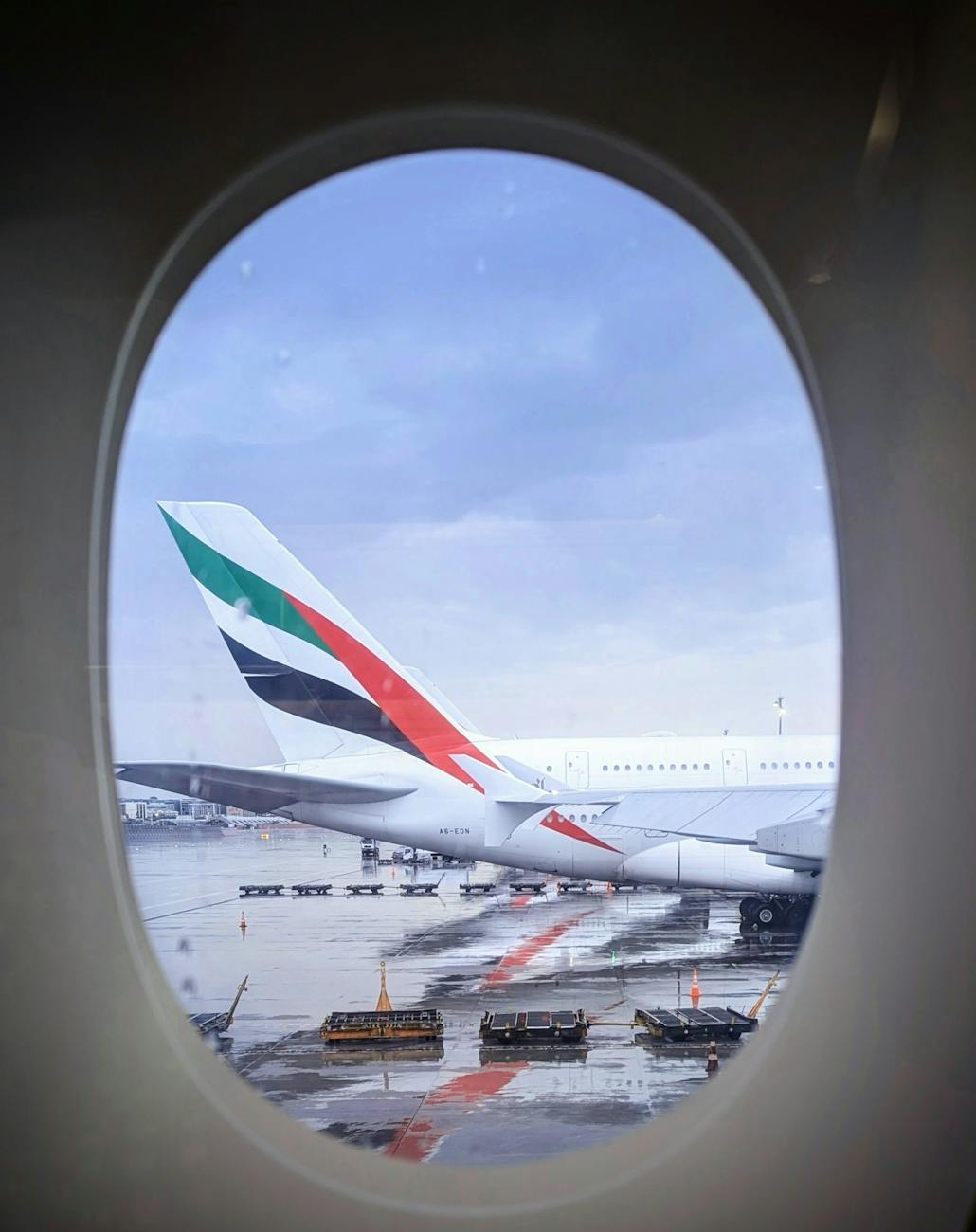 airplane view of airliner parked at dubai airport