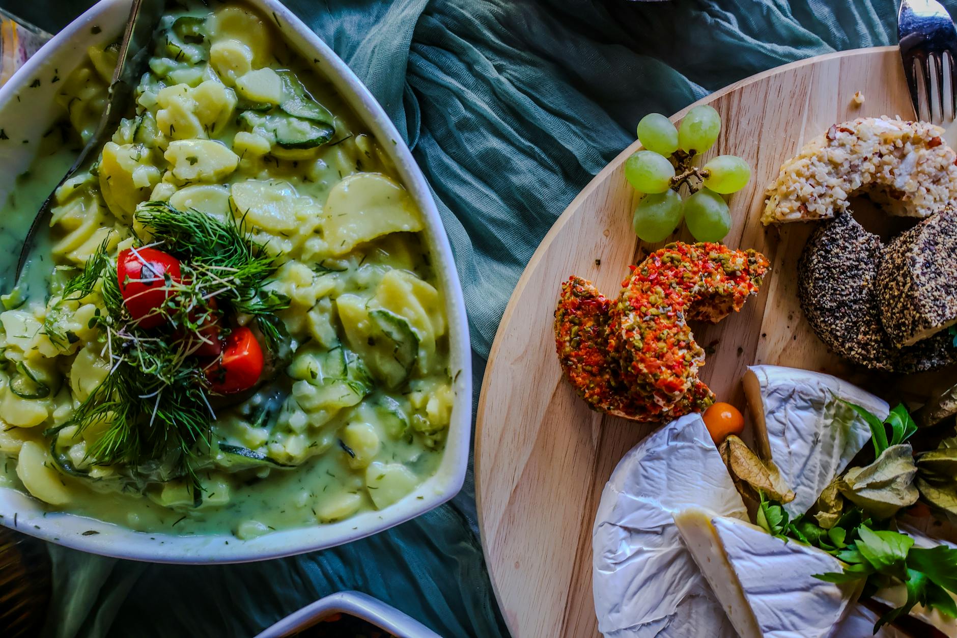 delicious cheese and herb potato salad spread