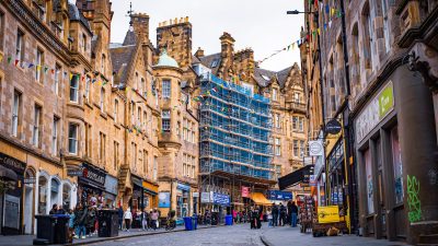 vibrant street scene in edinburgh scotland