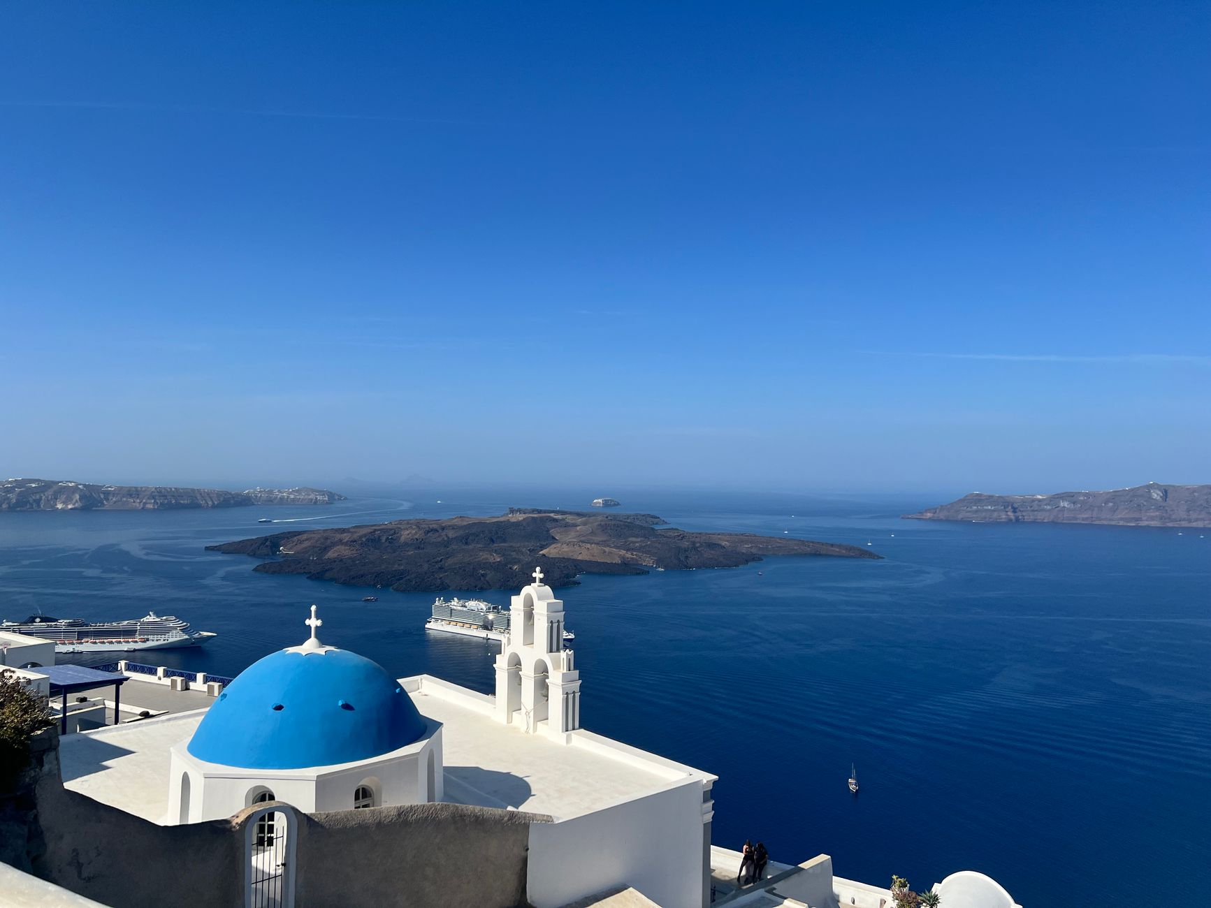 scenic view of santorini s blue domed churches