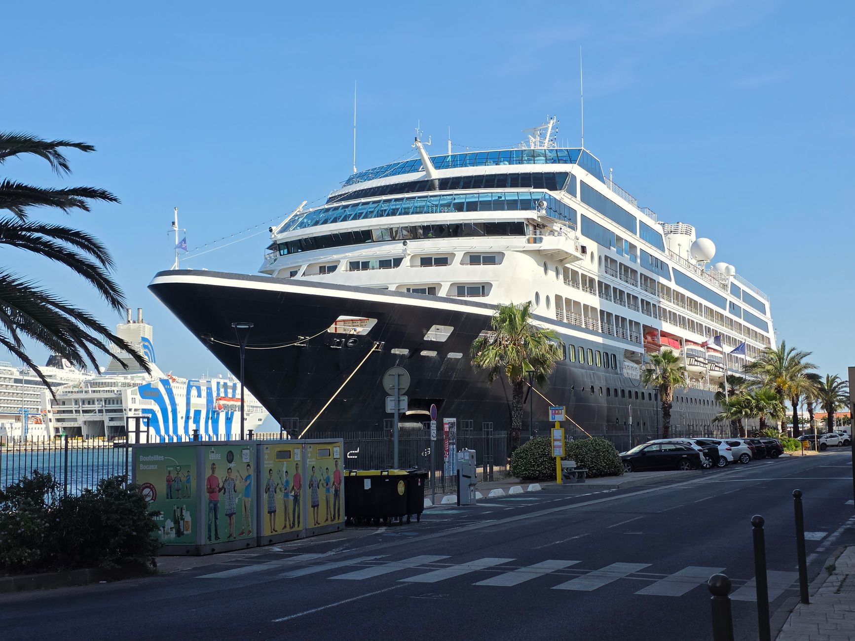 large cruise ship docked in sete harbor