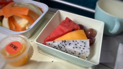 airplane fruit platter with exotic fruits