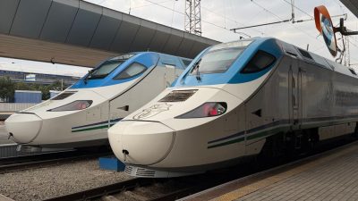 modern high speed trains at samarkand station
