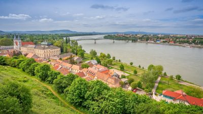 scenic view of esztergom by the danube river