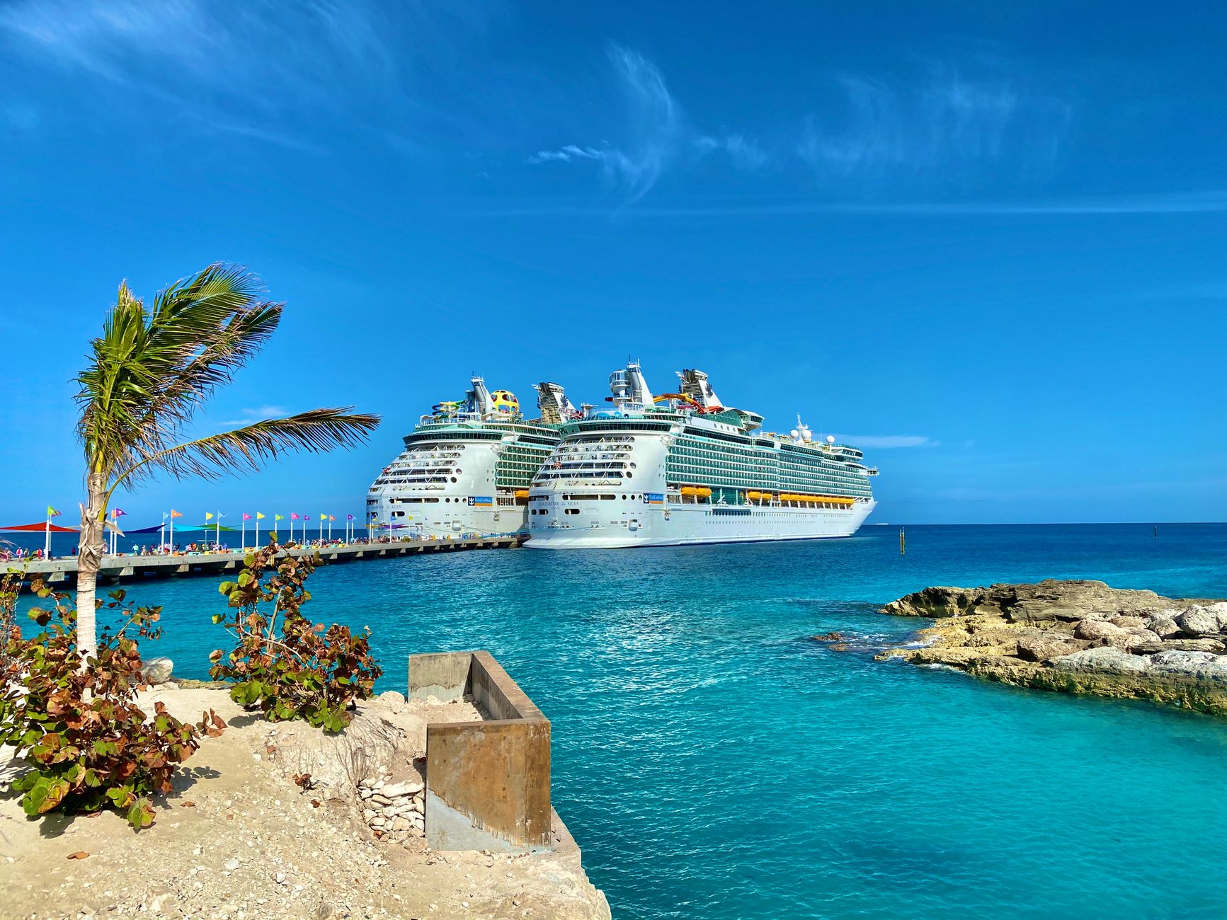 luxury liners sailing on bright ocean near city port