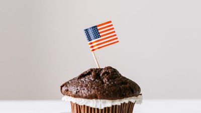 chocolate cupcake with small toothpick us flag