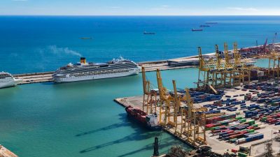 tropical industrial harbor with cruise ships