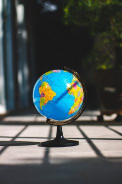 desk globe on concrete surface