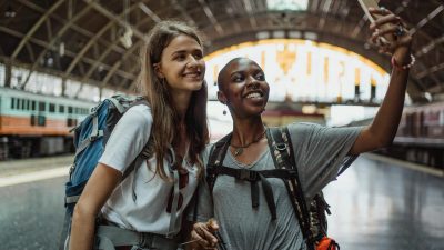 women at the train station