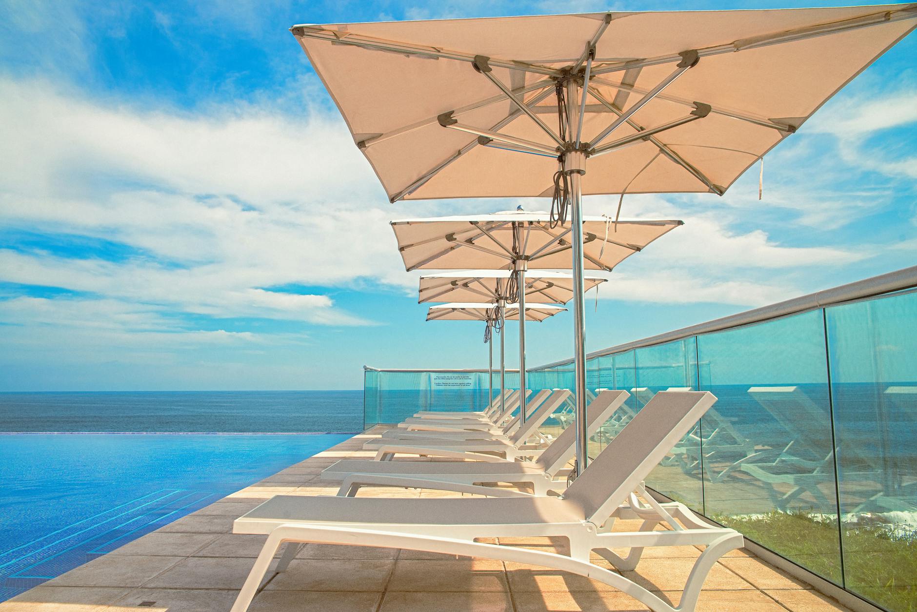 lounge chairs on the poolside