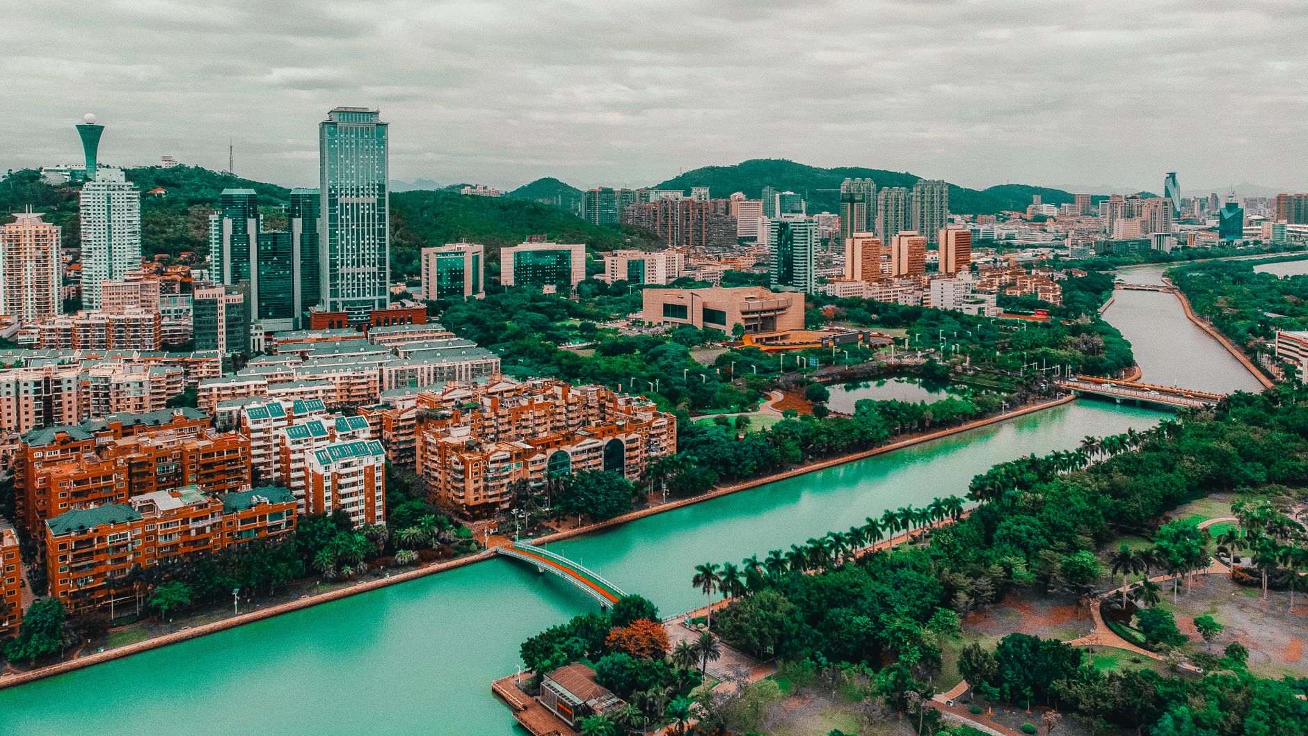 aerial view of city buildings