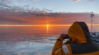 a person looking at the sunset