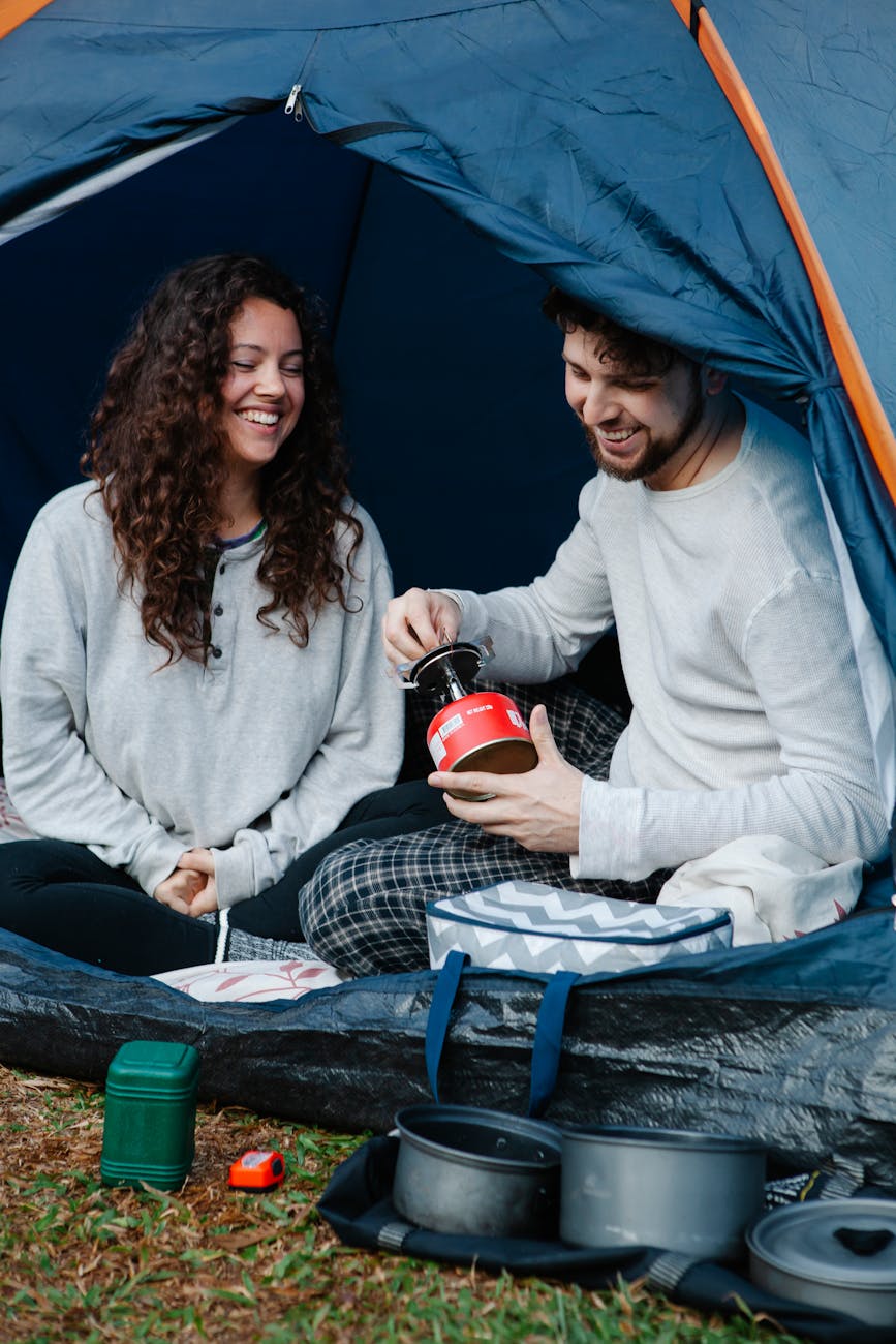 happy couple enjoying holidays in nature