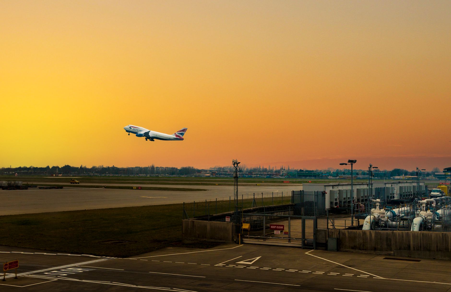 an airplane taking off in an airport