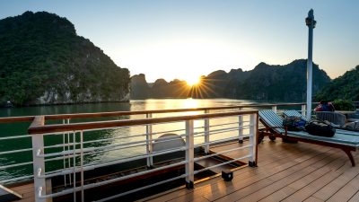 view of the terrace at sunset