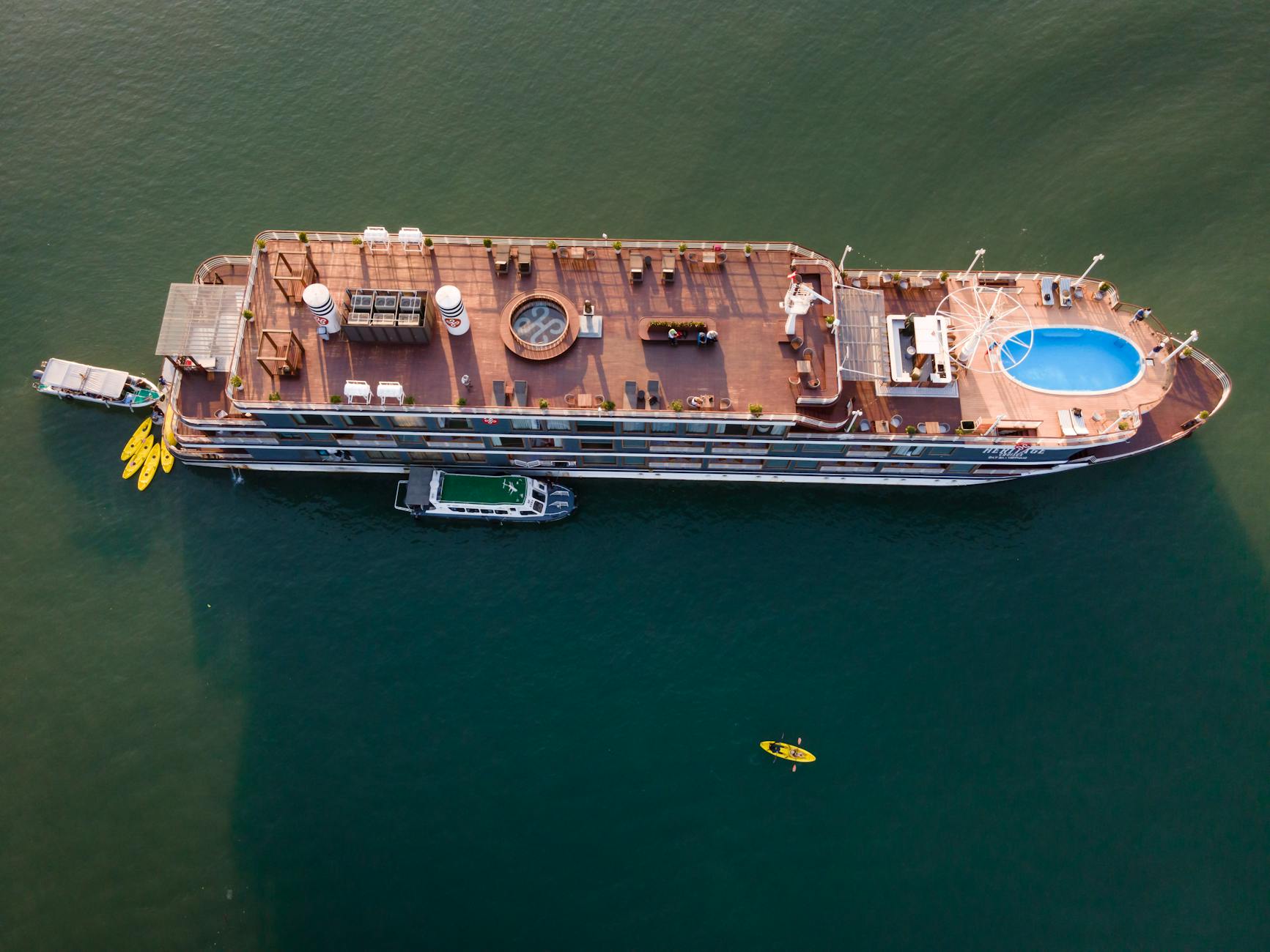 aerial shot of a cruise ship
