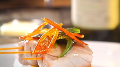 close up of a gourmet dish with seafood