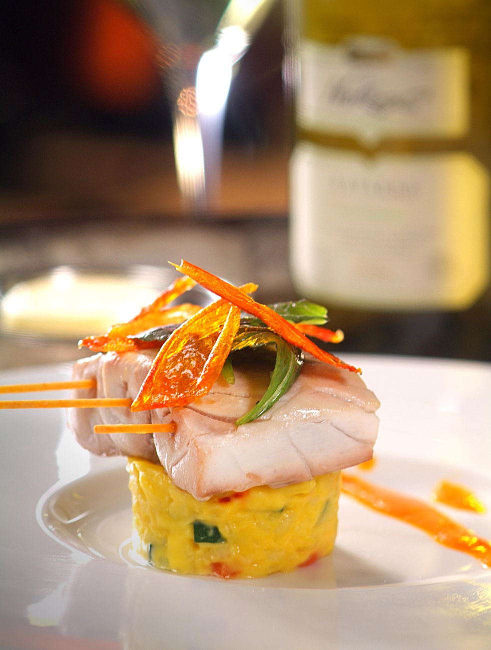 close up of a gourmet dish with seafood