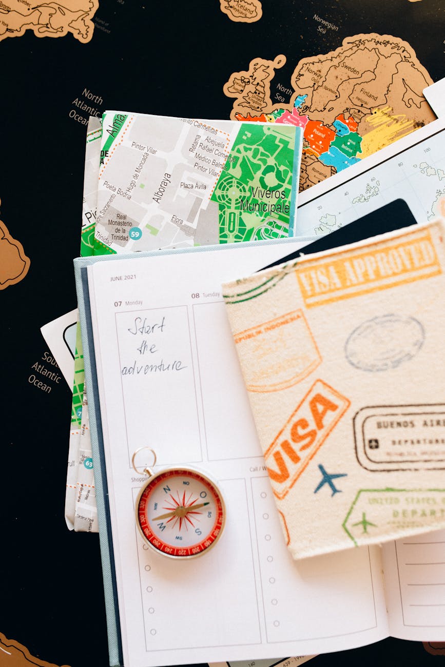 notebook planner with travel planning accessories