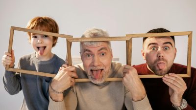 a family having fun with frames