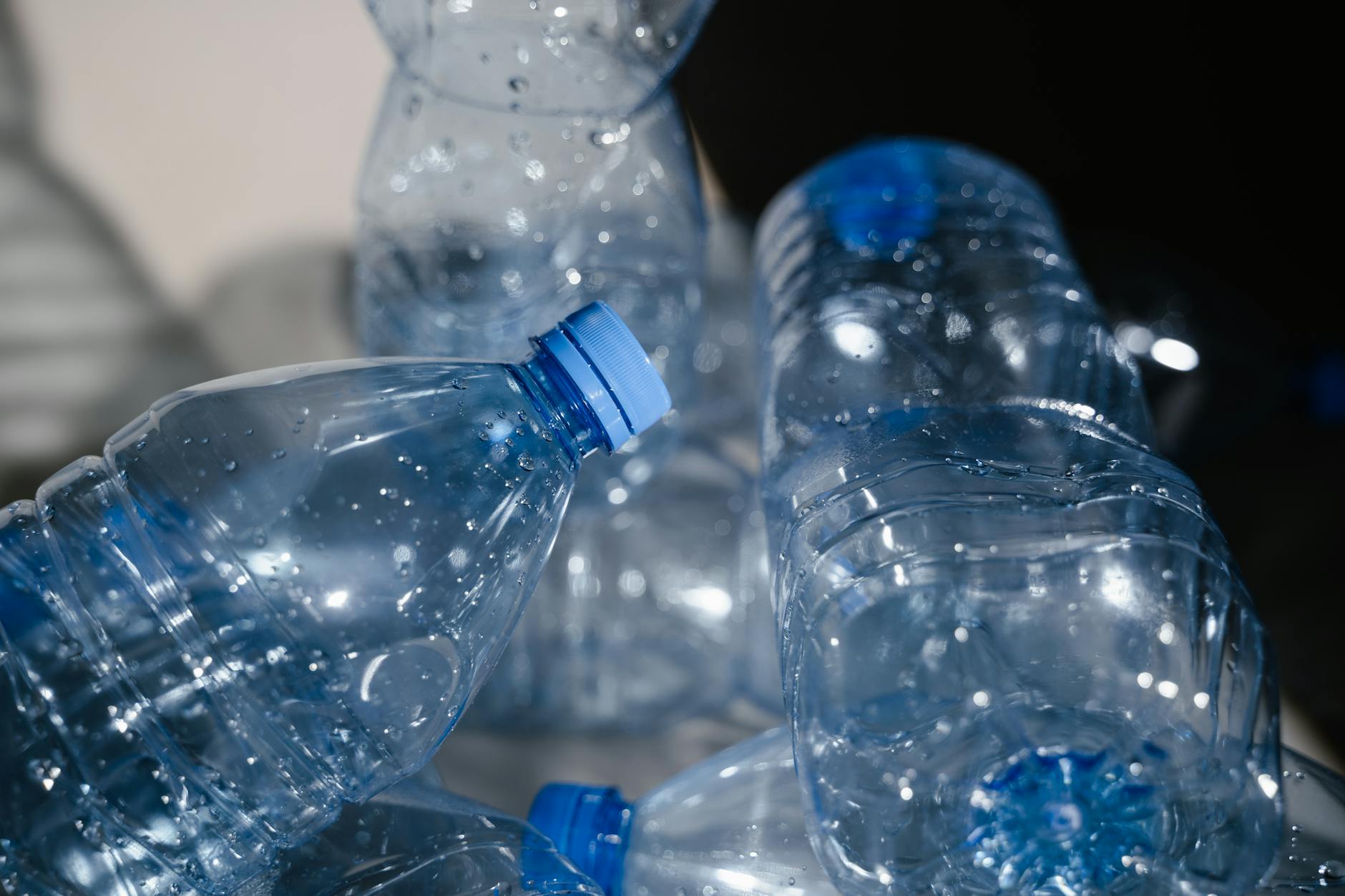 clear plastic bottle with blue lid