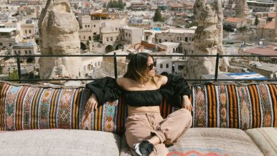 woman relaxing on rooftop in turkey