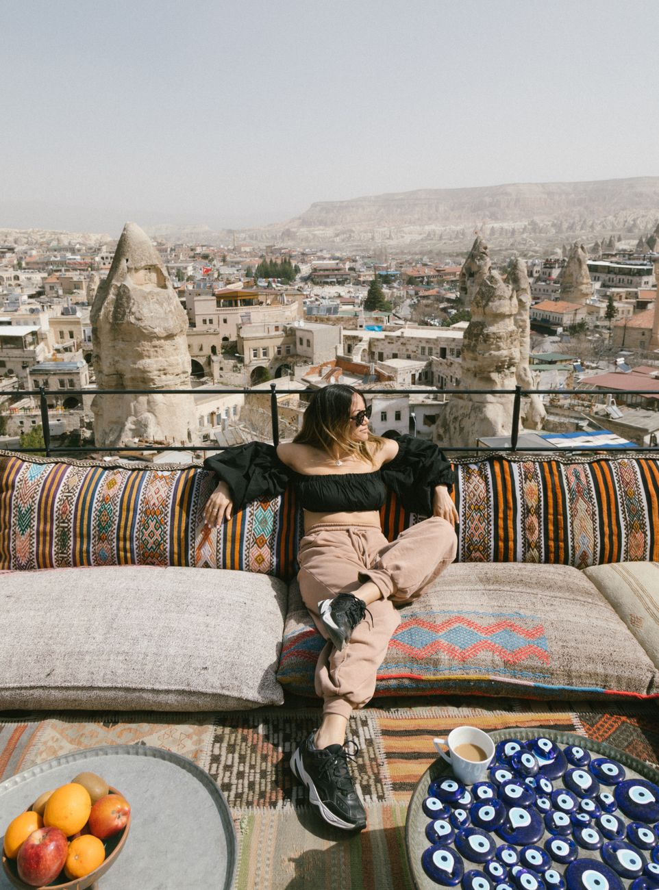 woman relaxing on rooftop in turkey