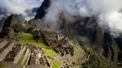 top view of ancient ruins under white cloudy sky