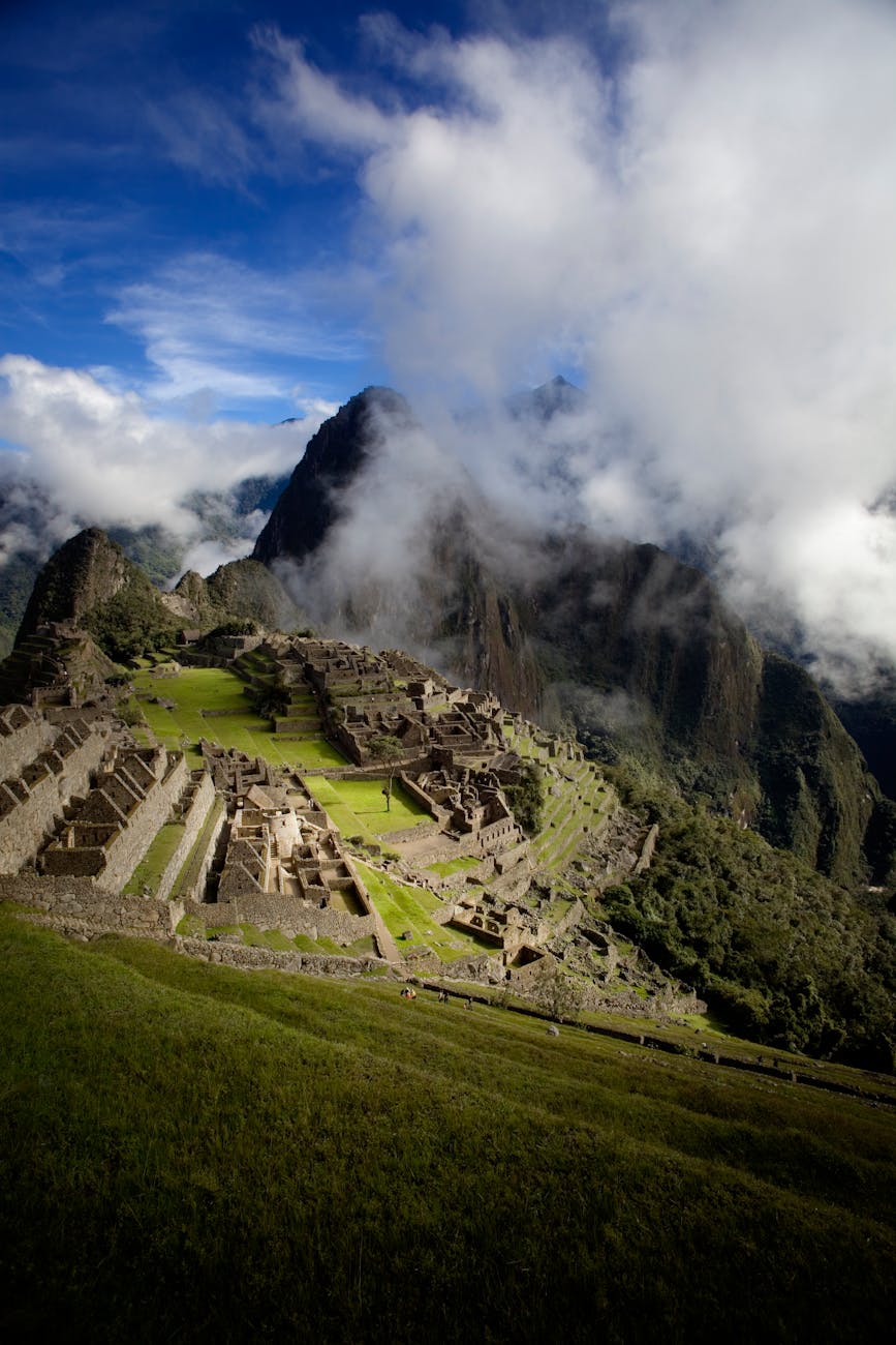 top view of ancient ruins under white cloudy sky
