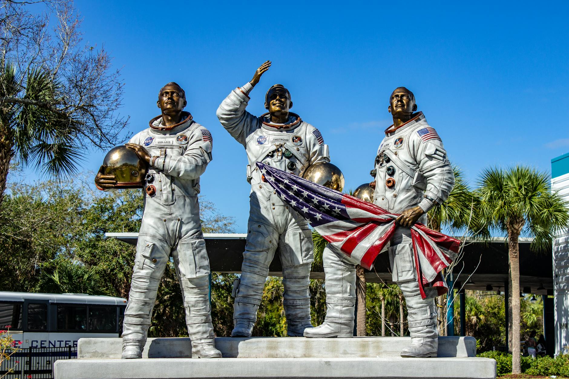 statues of astronauts in kennedy space center in usa