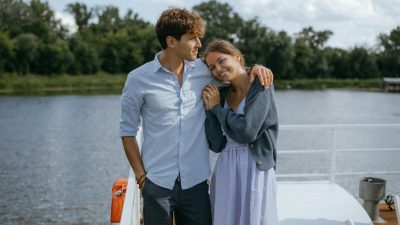 a man embracing a woman