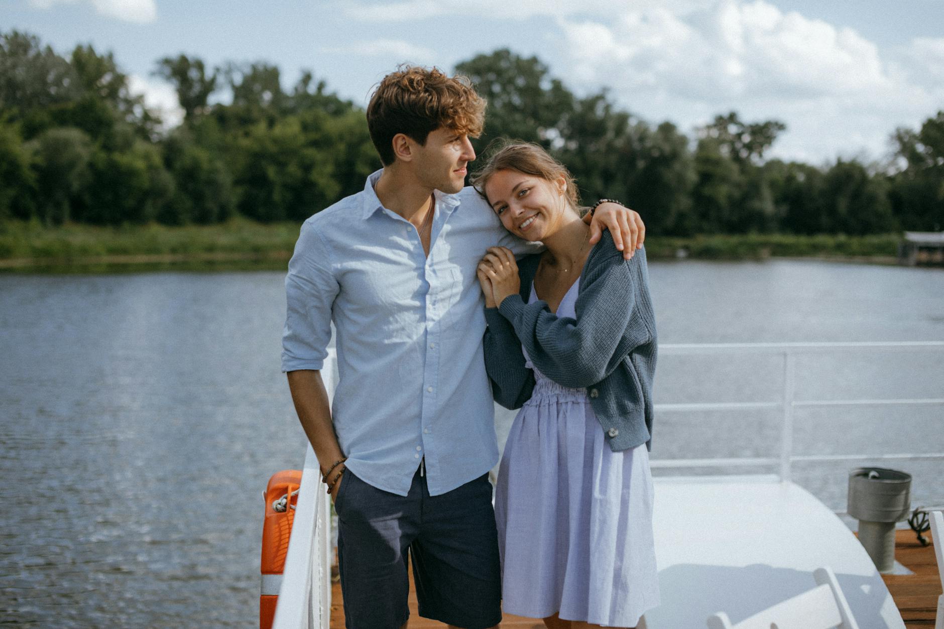 a man embracing a woman