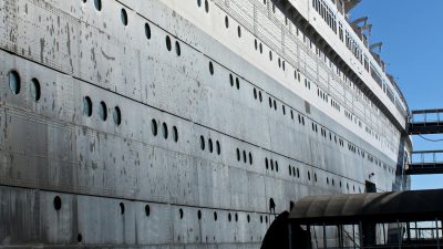 white and black cruise ship