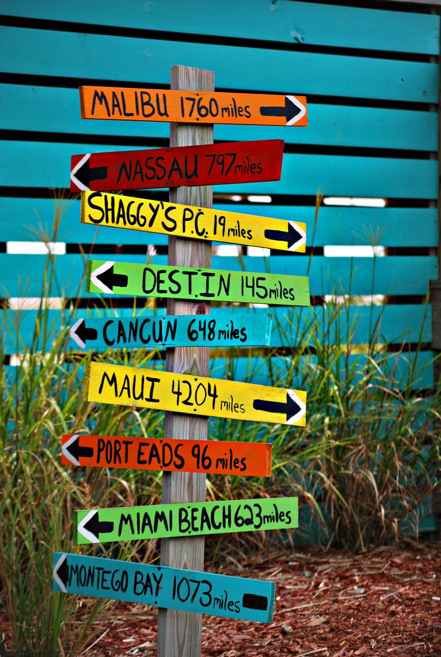 brown wooden destination arrow guide